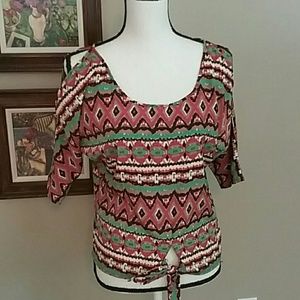 SOLD!!  YA LOS ANGELES Cold Shoulder Top, Tie Front, Sz. S